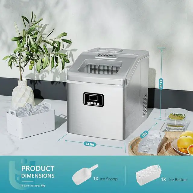 Alt view image 6 of 7 - Countertop Ice Maker Machine, 40Lbs/24H Auto Self-Cleaning, 24 Pcs Ice/13 Mins, Portable Compact Ice Maker with Ice Scoop & Basket, Perfect for Home/Kitchen/Office/Bar(Silver)