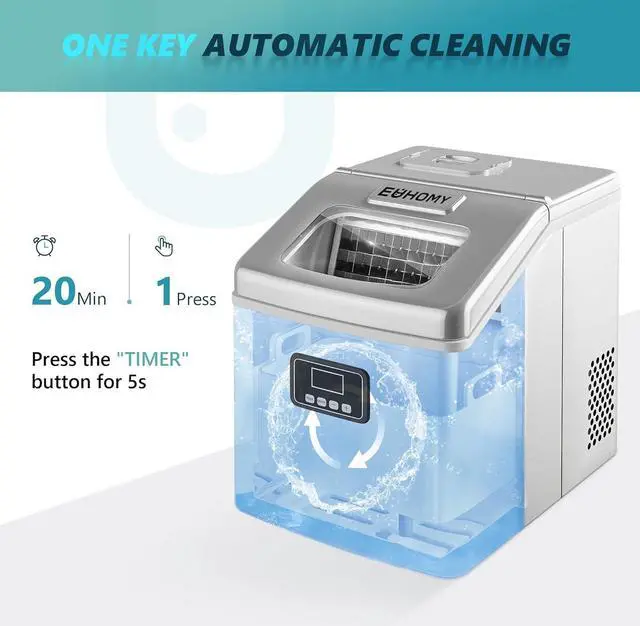 Alt view image 5 of 7 - Countertop Ice Maker Machine, 40Lbs/24H Auto Self-Cleaning, 24 Pcs Ice/13 Mins, Portable Compact Ice Maker with Ice Scoop & Basket, Perfect for Home/Kitchen/Office/Bar(Silver)
