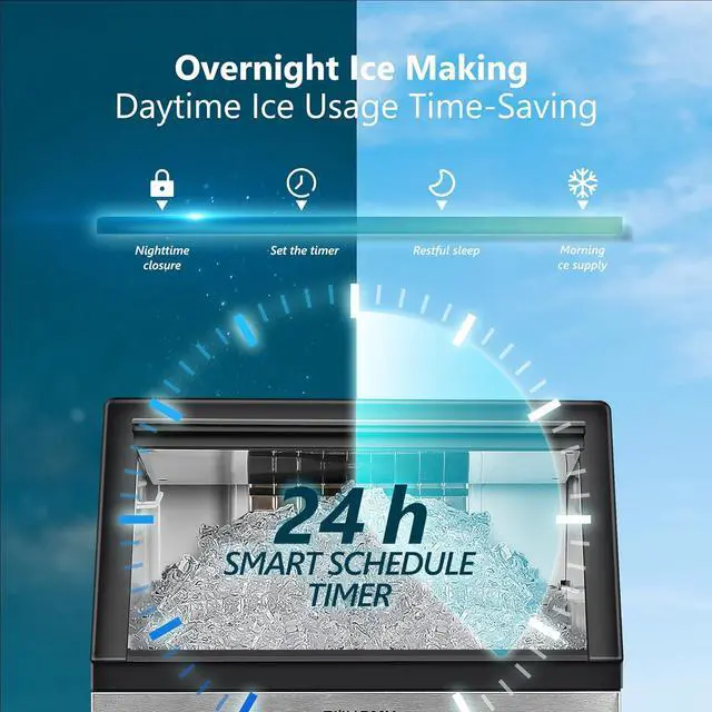 Alt view image 6 of 7 - Commercial Ice Maker Machine - 99lbs Daily Production, 33lbs Ice Storage, Stainless Steel Freestanding & Under Counter Ice Maker, Ideal Ice Maker for Home/Bar/Restaurant/Outdoor Activities