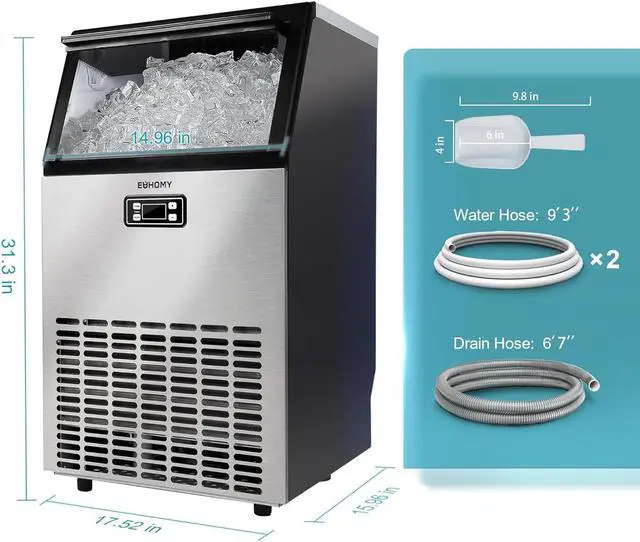 Alt view image 7 of 7 - Commercial Ice Maker Machine - 99lbs Daily Production, 33lbs Ice Storage, Stainless Steel Freestanding & Under Counter Ice Maker, Ideal Ice Maker for Home/Bar/Restaurant/Outdoor Activities