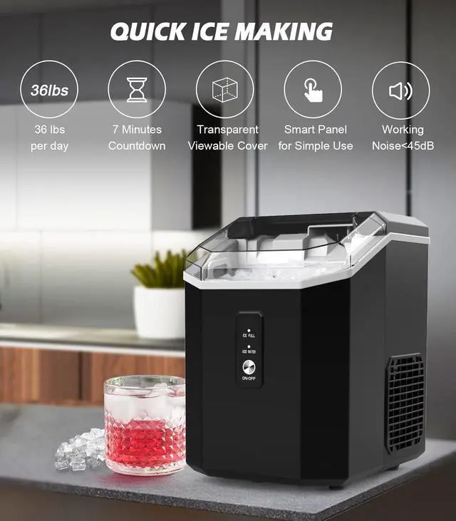 Alt view image 2 of 7 - Nugget Ice Maker Countertop, Crushed Chewable Ice Maker, Self Cleaning Ice Makers with One-Click Operation, 34Lbs/24H, Pebble Portable Ice Machine with Ice Scoop for Home Bar Camping RV