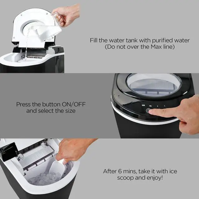 Alt view image 7 of 7 - Caynel Countertop Ice Maker Machine  9 Ice Cubes Ready in 6 Mins - 26LBS/24Hrs, LED Indicator Lights  Compact Portable Ice Cube Maker with Ice Scoop and Basket for Home Office Bar Party (M, 1)