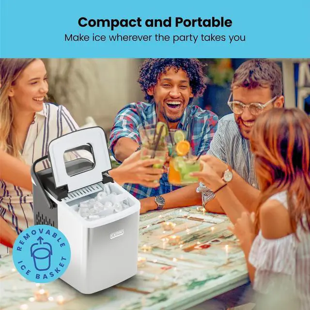 Alt view image 2 of 7 - Iceman Dual-Size Countertop Ice Maker Machine, Portable, Creates 2 Cube Sizes in 6 Mins, Holds 1.3 lb. of Ice, Makes up to 26 lb in 24 Hours, Self-Cleaning Scoop Included, Stainless-Steel
