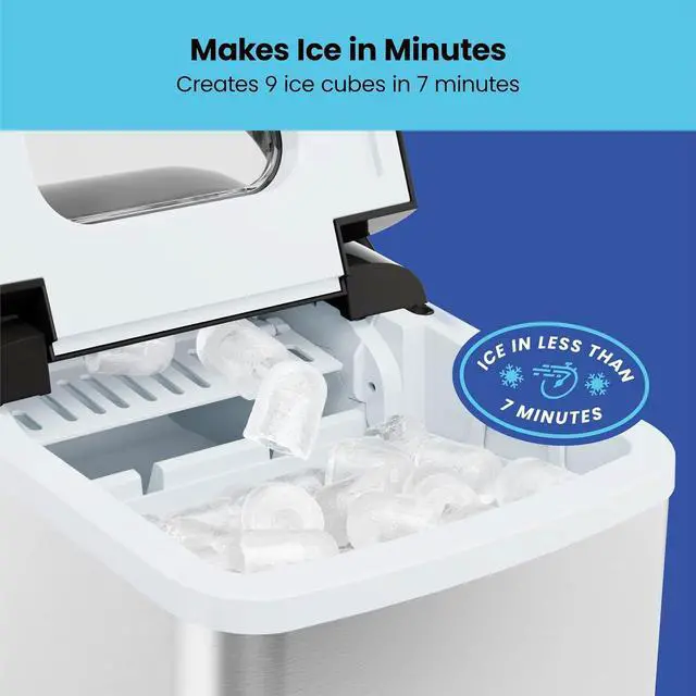 Alt view image 6 of 7 - Iceman Dual-Size Countertop Ice Maker Machine, Portable, Creates 2 Cube Sizes in 6 Mins, Holds 1.3 lb. of Ice, Makes up to 26 lb in 24 Hours, Self-Cleaning Scoop Included, Stainless-Steel