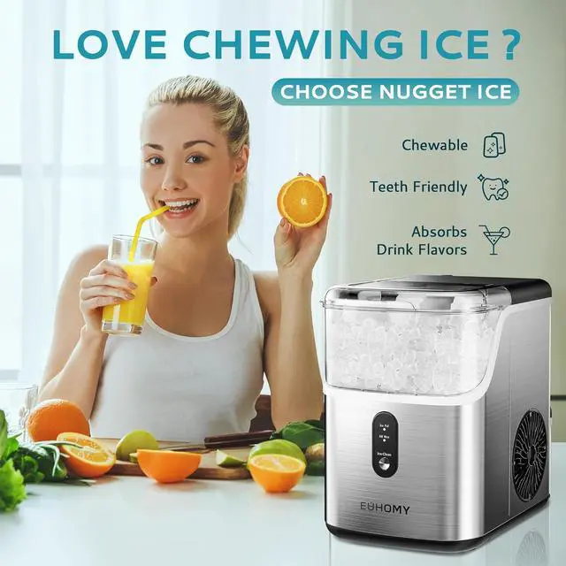 Alt view image 2 of 7 - EUHOMY Nugget Ice Makers Countertop, Pebble Ice Maker Machine with 35lbs/24H Soft Ice, Self-Cleaning Sonic Ice Maker with Ice Scoop&Basket, Pellet Ice Maker for Home/Kitchen/Office(Stainless Steels)