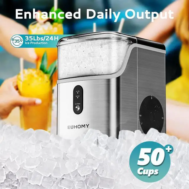 Alt view image 3 of 7 - EUHOMY Nugget Ice Makers Countertop, Pebble Ice Maker Machine with 35lbs/24H Soft Ice, Self-Cleaning Sonic Ice Maker with Ice Scoop&Basket, Pellet Ice Maker for Home/Kitchen/Office(Stainless Steels)