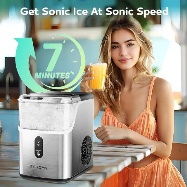 Alt view image 4 of 7 - EUHOMY Nugget Ice Makers Countertop, Pebble Ice Maker Machine with 35lbs/24H Soft Ice, Self-Cleaning Sonic Ice Maker with Ice Scoop&Basket, Pellet Ice Maker for Home/Kitchen/Office(Stainless Steels)