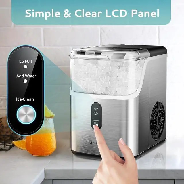 Alt view image 6 of 7 - EUHOMY Nugget Ice Makers Countertop, Pebble Ice Maker Machine with 35lbs/24H Soft Ice, Self-Cleaning Sonic Ice Maker with Ice Scoop&Basket, Pellet Ice Maker for Home/Kitchen/Office(Stainless Steels)