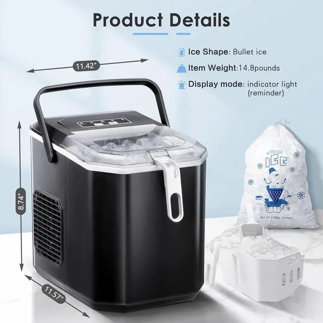 Alt view image 3 of 7 - Ice Makers Countertop,Protable Ice Maker Machine with Self-Cleaning, 26Lbs/24H,9 Ice Cubes/8 Mins, Ice Scoop, and Basket for Home/Kitchen/Office/Party-Black