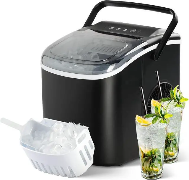 Main image of Portable Ice Maker for Countertop, 9 Ice Cubes Ready in 6 Mins, 26lbs Ice/24Hrs, with Self-Cleaning Feature, Ice Spoon and Basket, for Home Kitchen Office Camper RV, Black