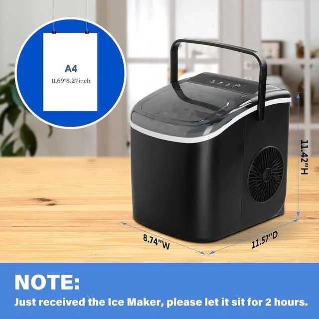 Alt view image 2 of 7 - Portable Ice Maker for Countertop, 9 Ice Cubes Ready in 6 Mins, 26lbs Ice/24Hrs, with Self-Cleaning Feature, Ice Spoon and Basket, for Home Kitchen Office Camper RV, Black