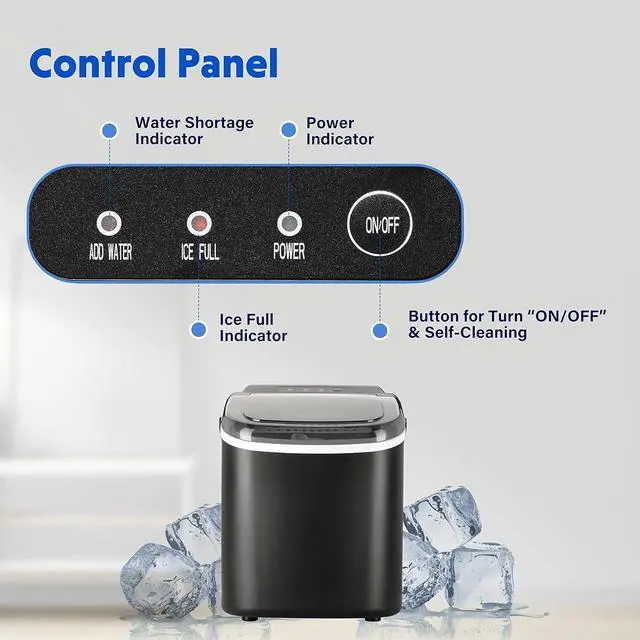 Alt view image 5 of 7 - Portable Ice Maker for Countertop, 9 Ice Cubes Ready in 6 Mins, 26lbs Ice/24Hrs, with Self-Cleaning Feature, Ice Spoon and Basket, for Home Kitchen Office Camper RV, Black