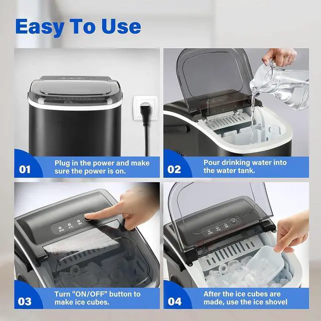 Alt view image 7 of 7 - Portable Ice Maker for Countertop, 9 Ice Cubes Ready in 6 Mins, 26lbs Ice/24Hrs, with Self-Cleaning Feature, Ice Spoon and Basket, for Home Kitchen Office Camper RV, Black