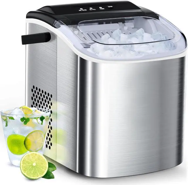 Main image of Stainless Steel Ice Maker Countertop, 26Lbs/24H, 9 Cubes Ready in 6-8 Mins, Self-Cleaning Portable Ice Maker with Handle, for Home/Office/Bar (Silver)