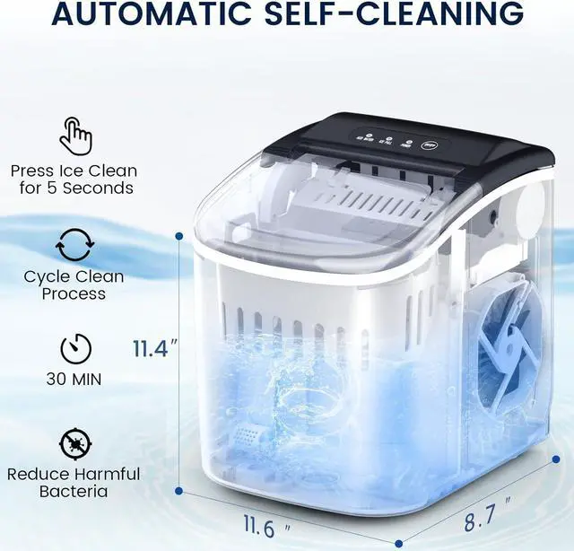 Alt view image 5 of 7 - Stainless Steel Ice Maker Countertop, 26Lbs/24H, 9 Cubes Ready in 6-8 Mins, Self-Cleaning Portable Ice Maker with Handle, for Home/Office/Bar (Silver)