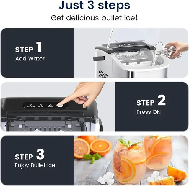 Alt view image 7 of 7 - Stainless Steel Ice Maker Countertop, 26Lbs/24H, 9 Cubes Ready in 6-8 Mins, Self-Cleaning Portable Ice Maker with Handle, for Home/Office/Bar (Silver)