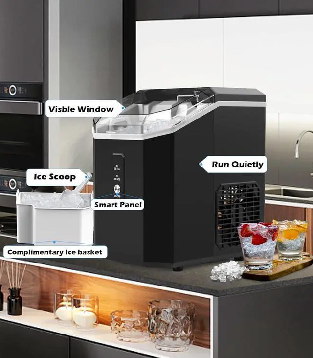 Alt view image 7 of 7 - Nugget Ice Maker Countertop, Crushed Chewable Ice Maker, Self Cleaning Ice Makers with One-Click Operation, 34Lbs/24H, Pebble Portable Ice Machine with Ice Scoop for Home Bar Camping RV