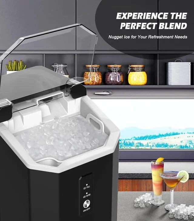 Alt view image 5 of 7 - Nugget Ice Maker Countertop, Crushed Chewable Ice Maker, Self Cleaning Ice Makers with One-Click Operation, 34Lbs/24H, Pebble Portable Ice Machine with Ice Scoop for Home Bar Camping RV