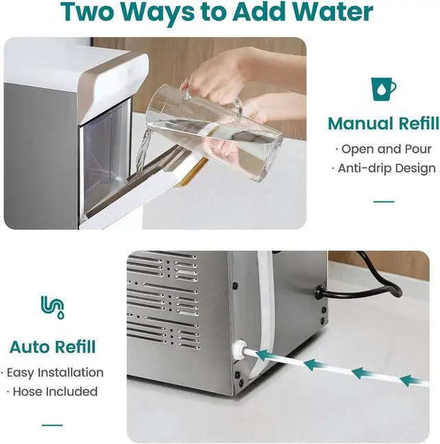 Alt view image 4 of 7 - Gevi Household V2.0 Countertop Gemi Nugget Ice Maker | Self-Cleaning Pellet Ice Machine | Open and Pour Water Refill | Stainless Steel Housing | Fit Under Wall Cabinet | White