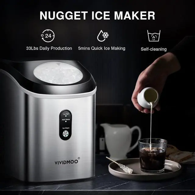 Alt view image 2 of 7 - Nugget Ice Makers Countertop, 33 Lbs/Day Sonic Ice Maker, Countertop Ice Maker with Tooth-Friendly Chewable Ice,Ice Maker with Self-Cleaning Function