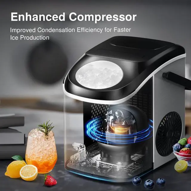 Alt view image 5 of 7 - Nugget Ice Makers Countertop, 33 Lbs/Day Sonic Ice Maker, Countertop Ice Maker with Tooth-Friendly Chewable Ice,Ice Maker with Self-Cleaning Function