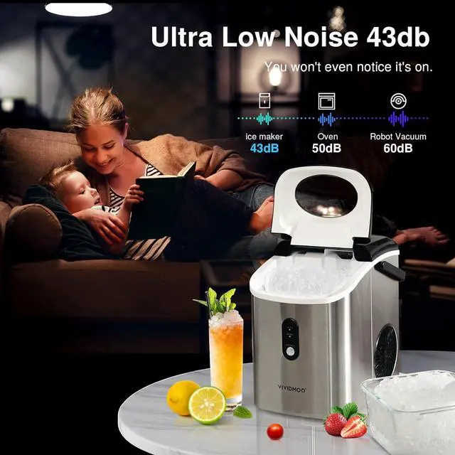 Alt view image 6 of 7 - Nugget Ice Makers Countertop, 33 Lbs/Day Sonic Ice Maker, Countertop Ice Maker with Tooth-Friendly Chewable Ice,Ice Maker with Self-Cleaning Function