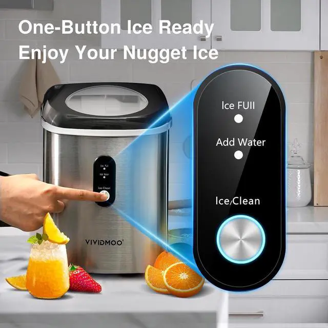 Alt view image 7 of 7 - Nugget Ice Makers Countertop, 33 Lbs/Day Sonic Ice Maker, Countertop Ice Maker with Tooth-Friendly Chewable Ice,Ice Maker with Self-Cleaning Function