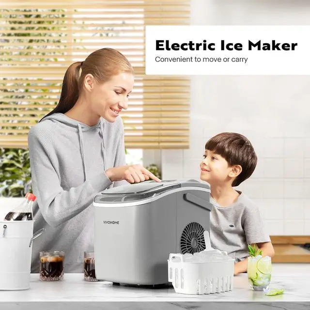 Alt view image 2 of 7 - Electric Portable Compact Countertop Automatic Ice Cube Maker Machine with Handle Hand Scoop 10 Ice Bags and Self Cleaning Function 26lbs/day Silver
