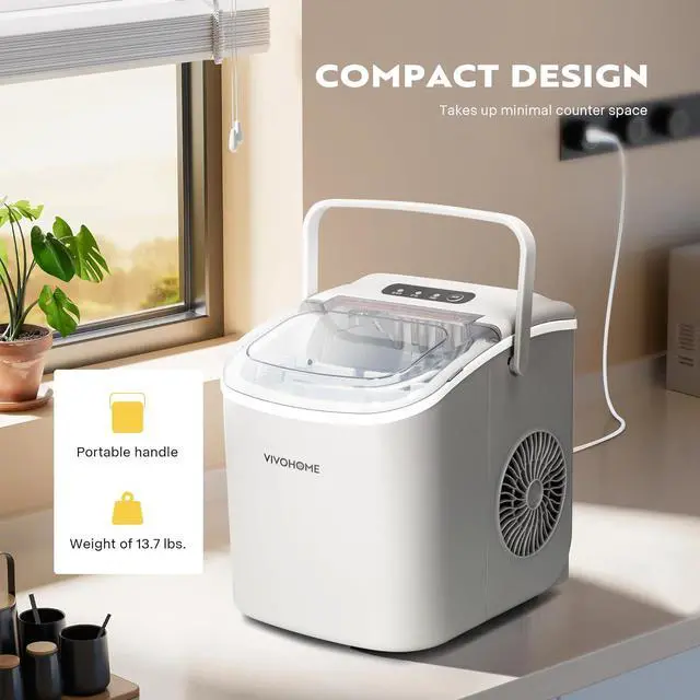 Alt view image 5 of 7 - Electric Portable Compact Countertop Automatic Ice Cube Maker Machine with Handle Hand Scoop 10 Ice Bags and Self Cleaning Function 26lbs/day Silver