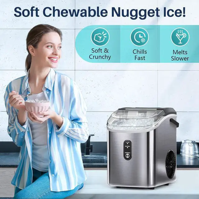 Alt view image 3 of 7 - Nugget Ice Maker Countertop, Pebble Ice Maker Machine with Soft Chewable Ice, 34lbs/24H, Self-Cleaning, One-Click Operation, Stainless Steel, Crushed Ice Maker for Home Kitchen Office