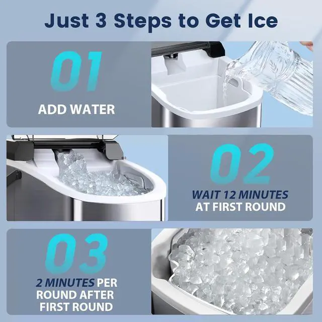 Alt view image 4 of 7 - Nugget Ice Maker Countertop, Pebble Ice Maker Machine with Soft Chewable Ice, 34lbs/24H, Self-Cleaning, One-Click Operation, Stainless Steel, Crushed Ice Maker for Home Kitchen Office