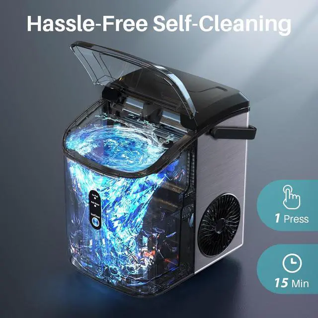 Alt view image 5 of 7 - Nugget Ice Maker Countertop, Pebble Ice Maker Machine with Soft Chewable Ice, 34lbs/24H, Self-Cleaning, One-Click Operation, Stainless Steel, Crushed Ice Maker for Home Kitchen Office