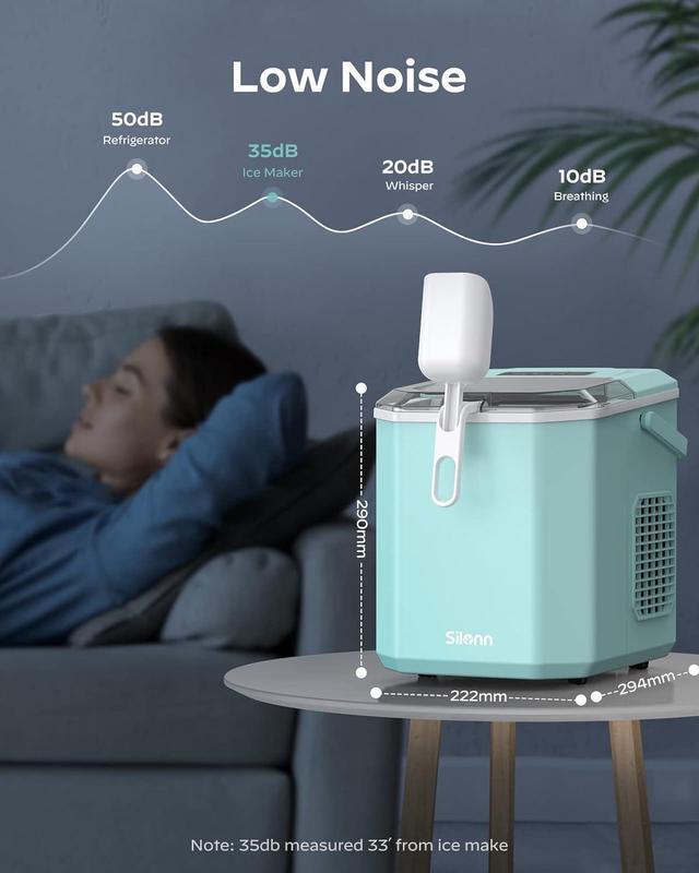 Alt view image 7 of 7 - Silonn Ice Maker Countertop, Portable Ice Machine with Carry Handle, Self-Cleaning Ice Makers with Basket and Scoop, 9 Cubes in 6 Mins, 26 lbs per Day, Ideal for Home, Kitchen, Camping, RV