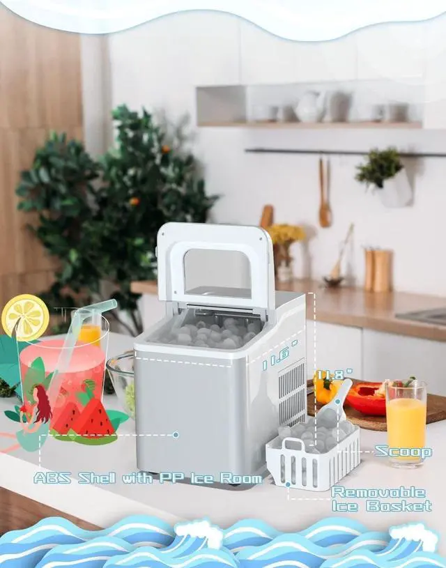 Alt view image 4 of 7 - ARLIME Portable Ice Maker Machine for Countertop, Bullet Ice Cubes Ready in 8 Mins, 26LBS/24H, Electric Ice Maker with Scoop and Basket for Home, Office, Party, Bar (Silver)