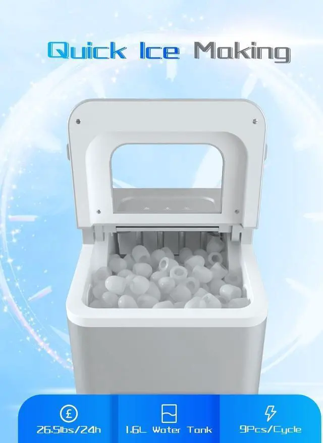 Alt view image 3 of 7 - ARLIME Portable Ice Maker Machine for Countertop, Bullet Ice Cubes Ready in 8 Mins, 26LBS/24H, Electric Ice Maker with Scoop and Basket for Home, Office, Party, Bar (Silver)
