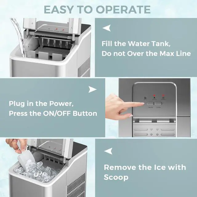 Alt view image 7 of 7 - ARLIME Portable Ice Maker Machine for Countertop, Bullet Ice Cubes Ready in 8 Mins, 26LBS/24H, Electric Ice Maker with Scoop and Basket for Home, Office, Party, Bar (Silver)