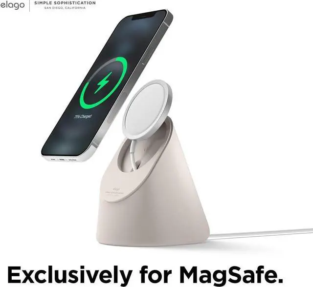 Alt view image 3 of 7 - elago MS1 Charging Stand Compatible with MagSafe Charger - Premium Silicone Stand Compatible with iPhone 15/14/13/12 Series, Designed for iOS17 Standby Mode [Stone] [Charging Cable Not Included]