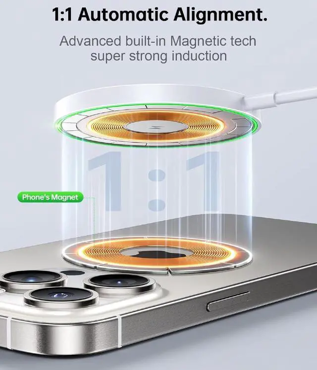 Alt view image 4 of 7 - Magnetic Wireless Charger for iPhone 15/15 Pro/15 Plus/15 Pro Max,FDGAO 2 in 1 15W Fast Magnetic Charging Compatible with Mag-Safe Charger for iPhone 15/14/13/12 Series and /Pro 2/3