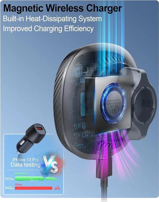 Alt view image 2 of 7 - OQTIQ for MagSafe Cup Holder Wireless Car Charger Mount Magnetic Phone Charger Mount with Heat-Dissipating System Fast Charging Phone Holder for iPhone 15 14 13 12 Pro Max Mini [with QC 3.0 Adapter]