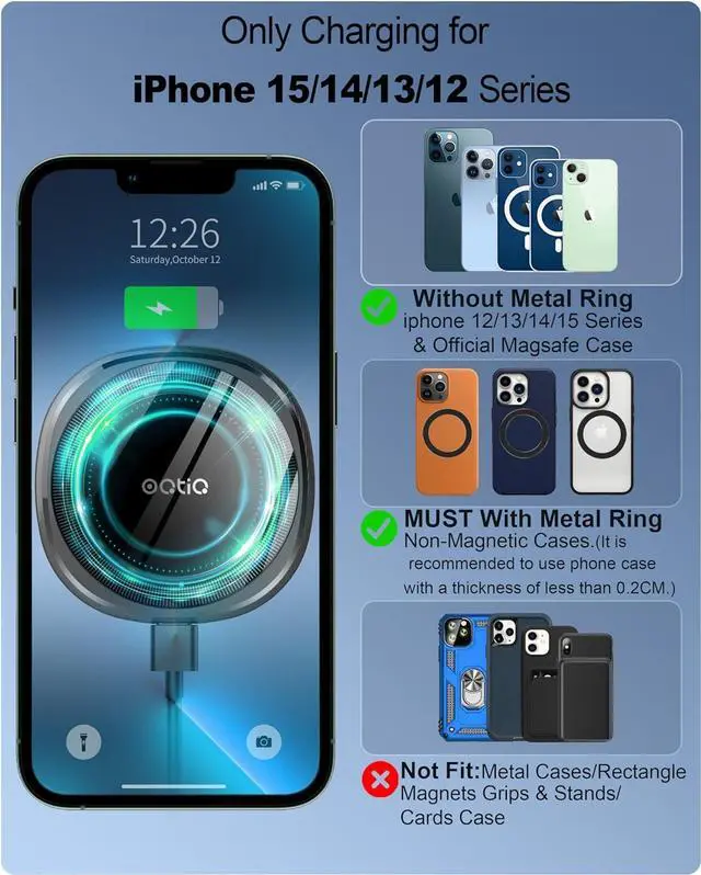 Alt view image 3 of 7 - OQTIQ for MagSafe Cup Holder Wireless Car Charger Mount Magnetic Phone Charger Mount with Heat-Dissipating System Fast Charging Phone Holder for iPhone 15 14 13 12 Pro Max Mini [with QC 3.0 Adapter]