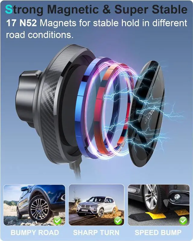 Alt view image 4 of 7 - OQTIQ for MagSafe Cup Holder Wireless Car Charger Mount Magnetic Phone Charger Mount with Heat-Dissipating System Fast Charging Phone Holder for iPhone 15 14 13 12 Pro Max Mini [with QC 3.0 Adapter]