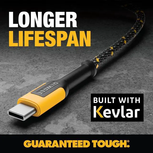 Alt view image 2 of 7 - DEWALT Type C to USB Cable  Reinforced Braided Cable for USB to USB-C  Type C Fast Charging USB-C to USB-A Cable  Fast Charging Cord Type C  6 ft