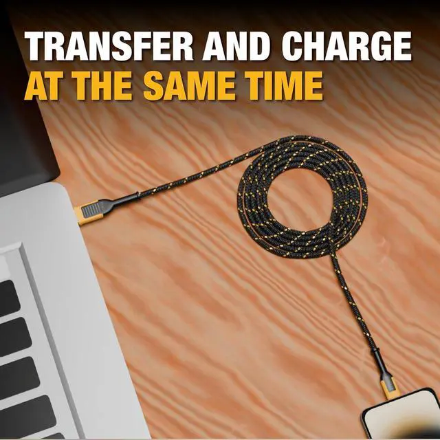 Alt view image 3 of 7 - DEWALT Type C to USB Cable  Reinforced Braided Cable for USB to USB-C  Type C Fast Charging USB-C to USB-A Cable  Fast Charging Cord Type C  6 ft