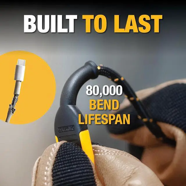 Alt view image 7 of 7 - DEWALT Type C to USB Cable  Reinforced Braided Cable for USB to USB-C  Type C Fast Charging USB-C to USB-A Cable  Fast Charging Cord Type C  6 ft