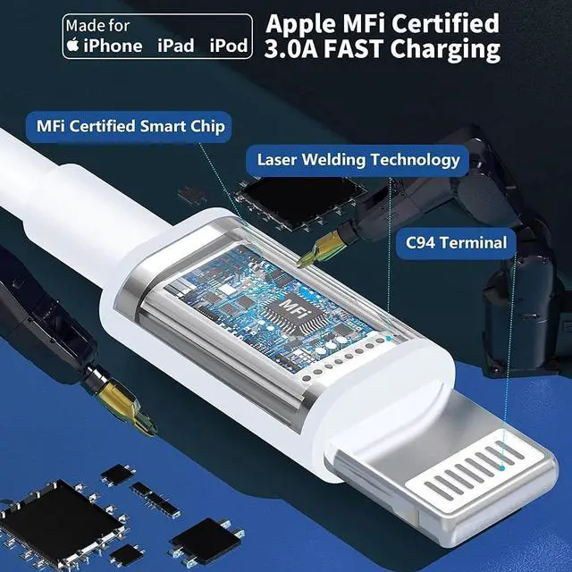 Alt view image 3 of 7 - iPhone Charger Fast Charging 10 FT [MFi Certified], PD 20W USB C Wall Charger Block with 10FT Long Type C to Lightning Fast Charging Data Sync Cable Compatible with iPhone 14 13 12 11 XS XR X 8 iPad