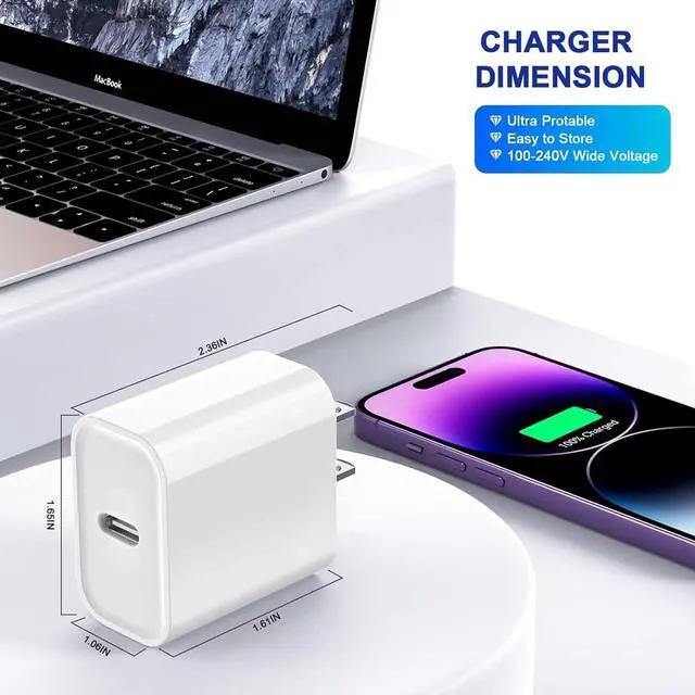 Alt view image 5 of 7 - iPhone Charger Fast Charging 10 FT [MFi Certified], PD 20W USB C Wall Charger Block with 10FT Long Type C to Lightning Fast Charging Data Sync Cable Compatible with iPhone 14 13 12 11 XS XR X 8 iPad