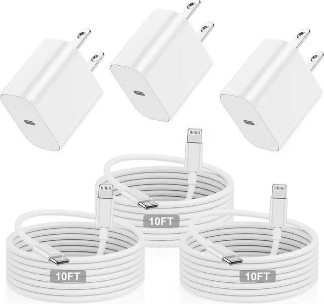 Main image of 3Pack 10ft iPhone Charger Fast Charging Block,MFi Certified Type-C Wall Plug and USB C to Lightning Cable Cord Long,Apple Charger Power Adapter Cube Brick Box for iPhone 14 Pro/13 Pro Max/12 Min/12/11