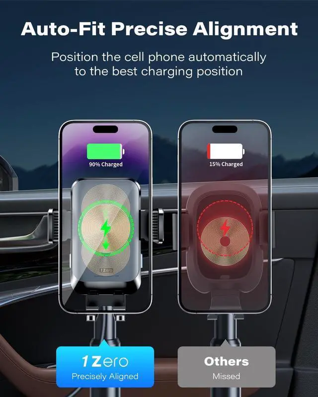 Alt view image 3 of 7 - 1Zero Auto Clamping Wireless Car Charger Sturdy Cup Phone Holder Mount 15W Fast Charging for iPhone 16 15 Pro Max Plus 14 13 12 11 XS X Samsung S24 Ultra S23 S22 S22 S21 S20 Pixel 8 Pro 7 6 5 4