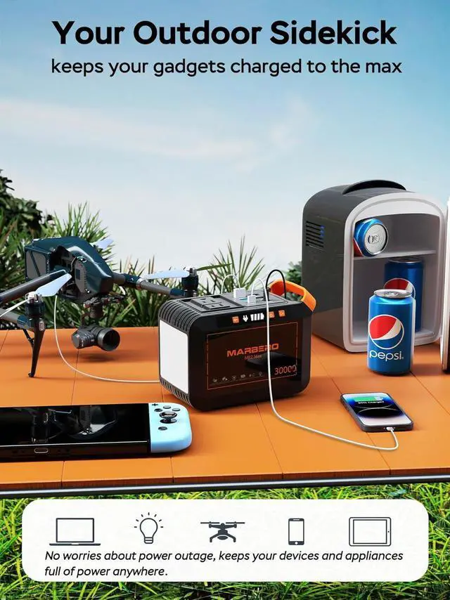 Alt view image 2 of 7 - MARBERO 111Wh Solar Generator with Solar Panel Included Portable Power Station 120W with Foldable Solar Panel 30W Set for Camping Outdoor Hiking Fishing Emergency