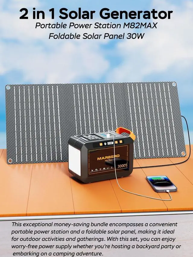 Alt view image 4 of 7 - MARBERO 111Wh Solar Generator with Solar Panel Included Portable Power Station 120W with Foldable Solar Panel 30W Set for Camping Outdoor Hiking Fishing Emergency